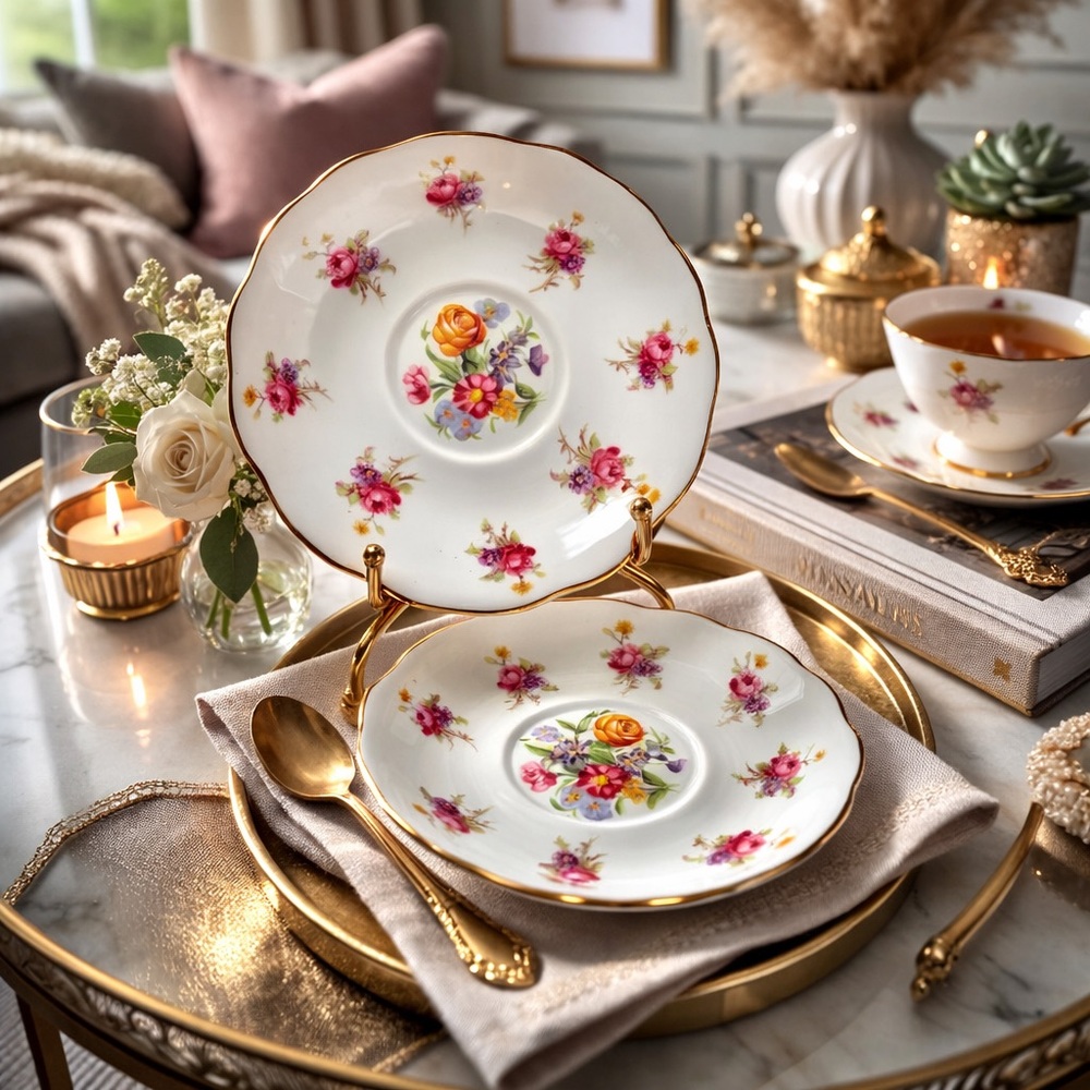 Roslyn Fine Bone China “Rosemary” Pattern – 2 Saucers – Made in England